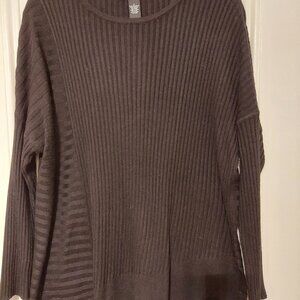 NWOT Joan Vass Crew Neck Long Sleeve Black Ribbed Tunic Top size M